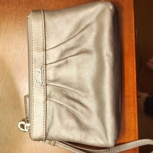 Coach metallic gray leather wristlet